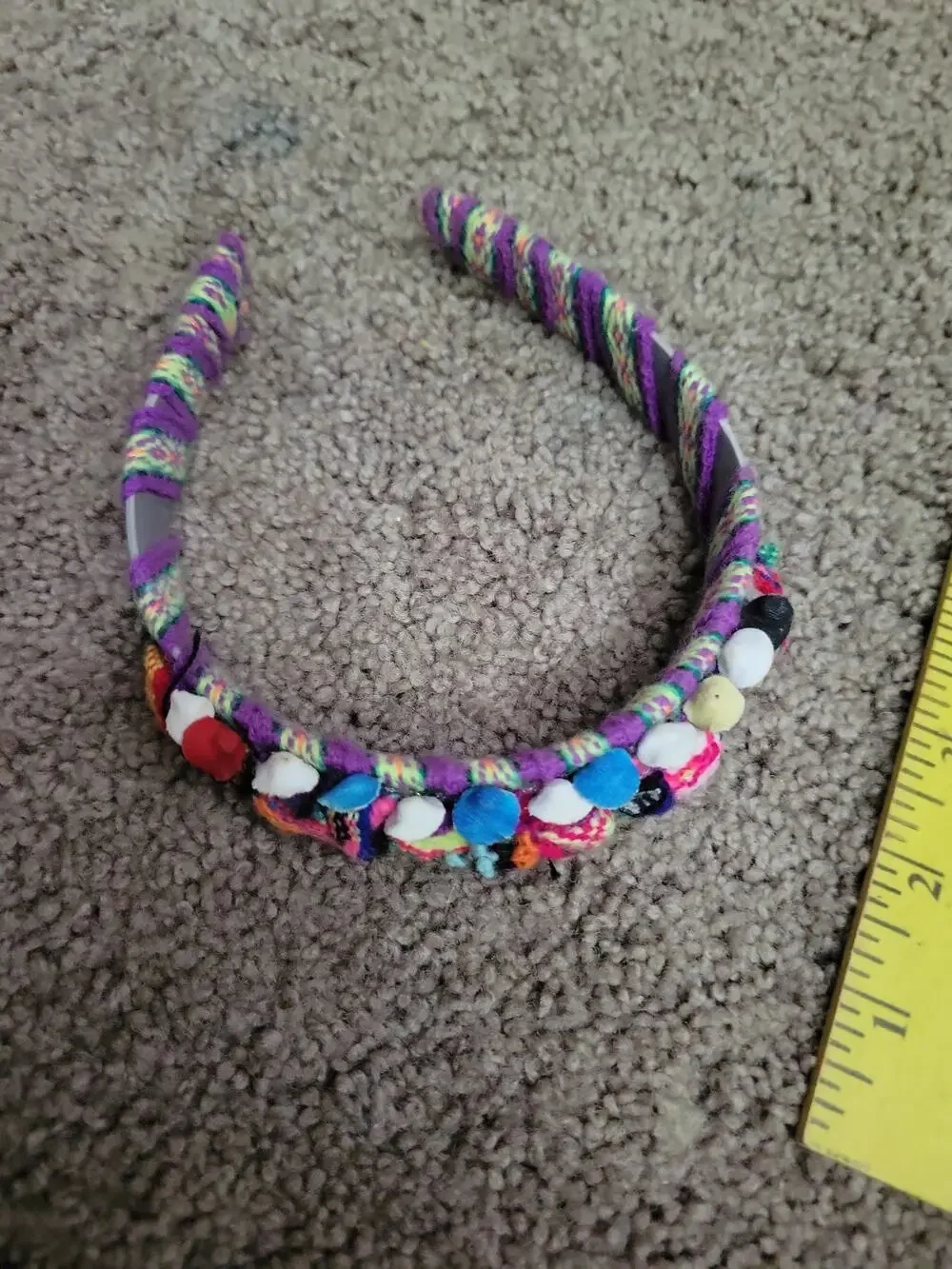 Vintage Handmade Trouble Doll Worry Doll Colorful Folk Art Headband Purple